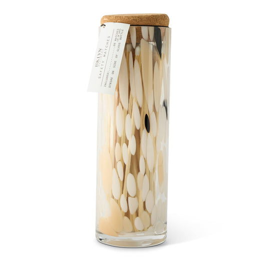 Hand-Blown Glass Match Bottle with Long Black Safety Matches