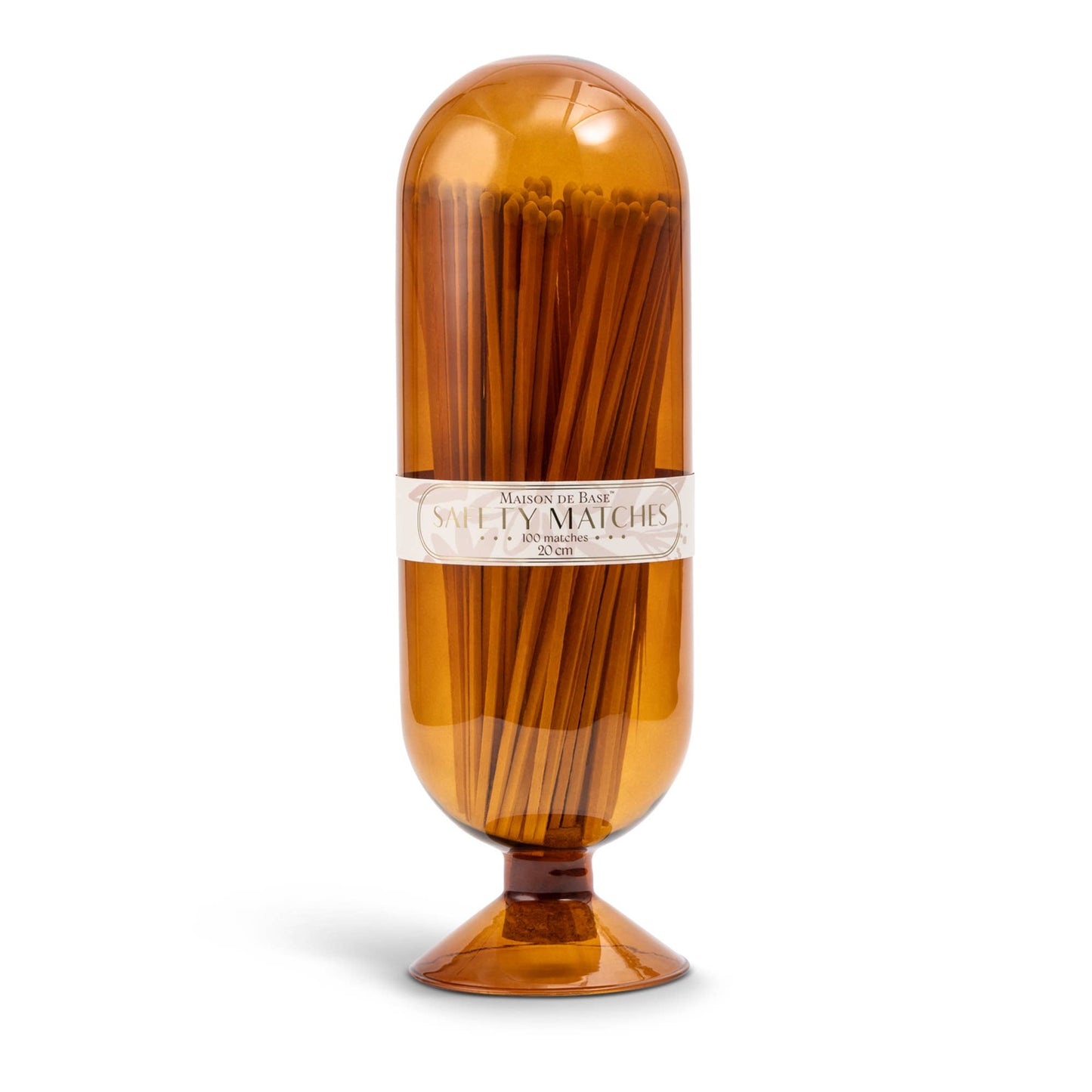 Amber Glass Match Cloche with 100 Long Safety Matches