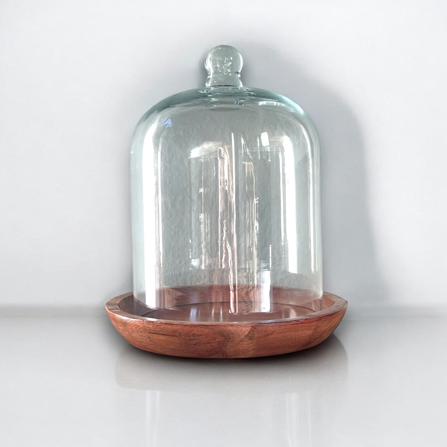Glass Cloche with Wooden Dish