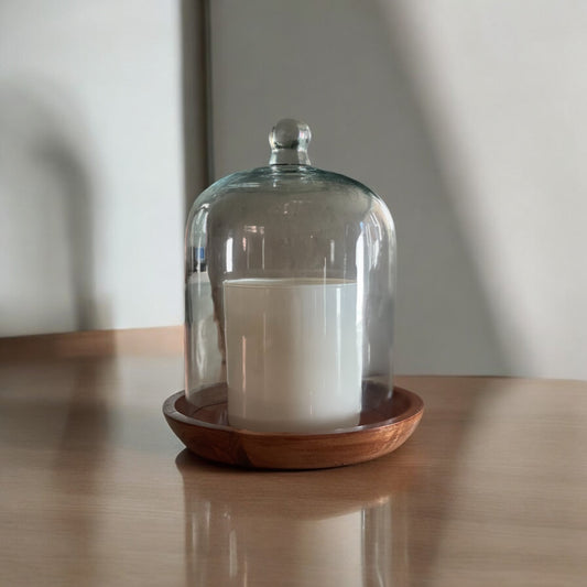 Glass Cloche with Wooden Dish