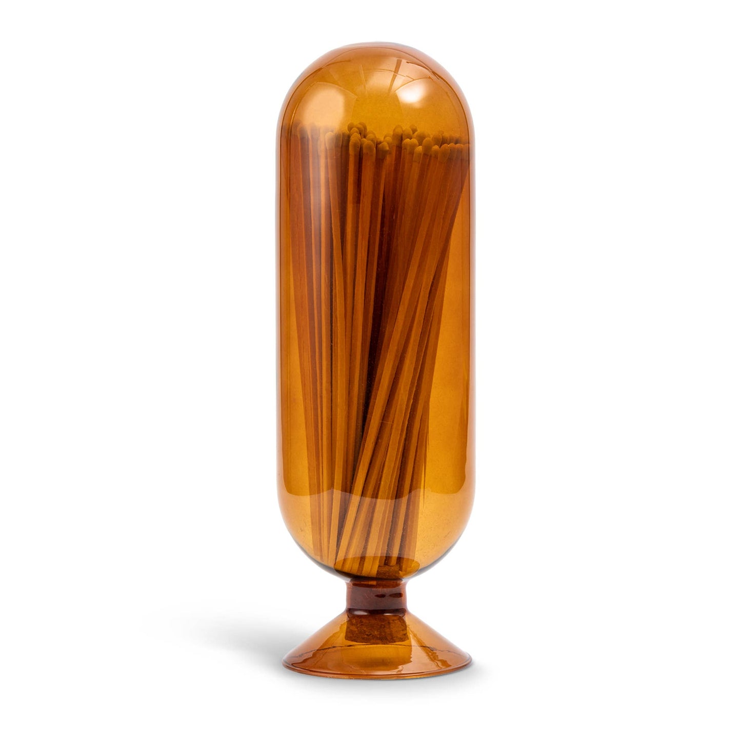 Amber Glass Match Cloche with 100 Long Safety Matches