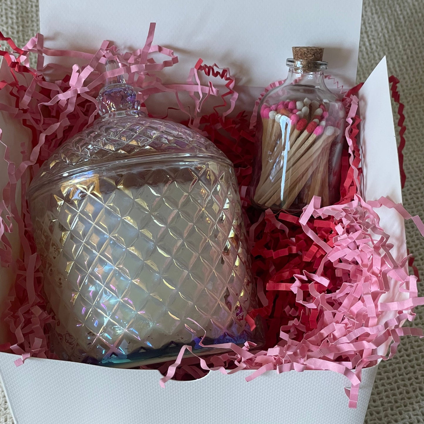 Valentine Gift Set - 12oz Iridescent Glass Spire with Matches