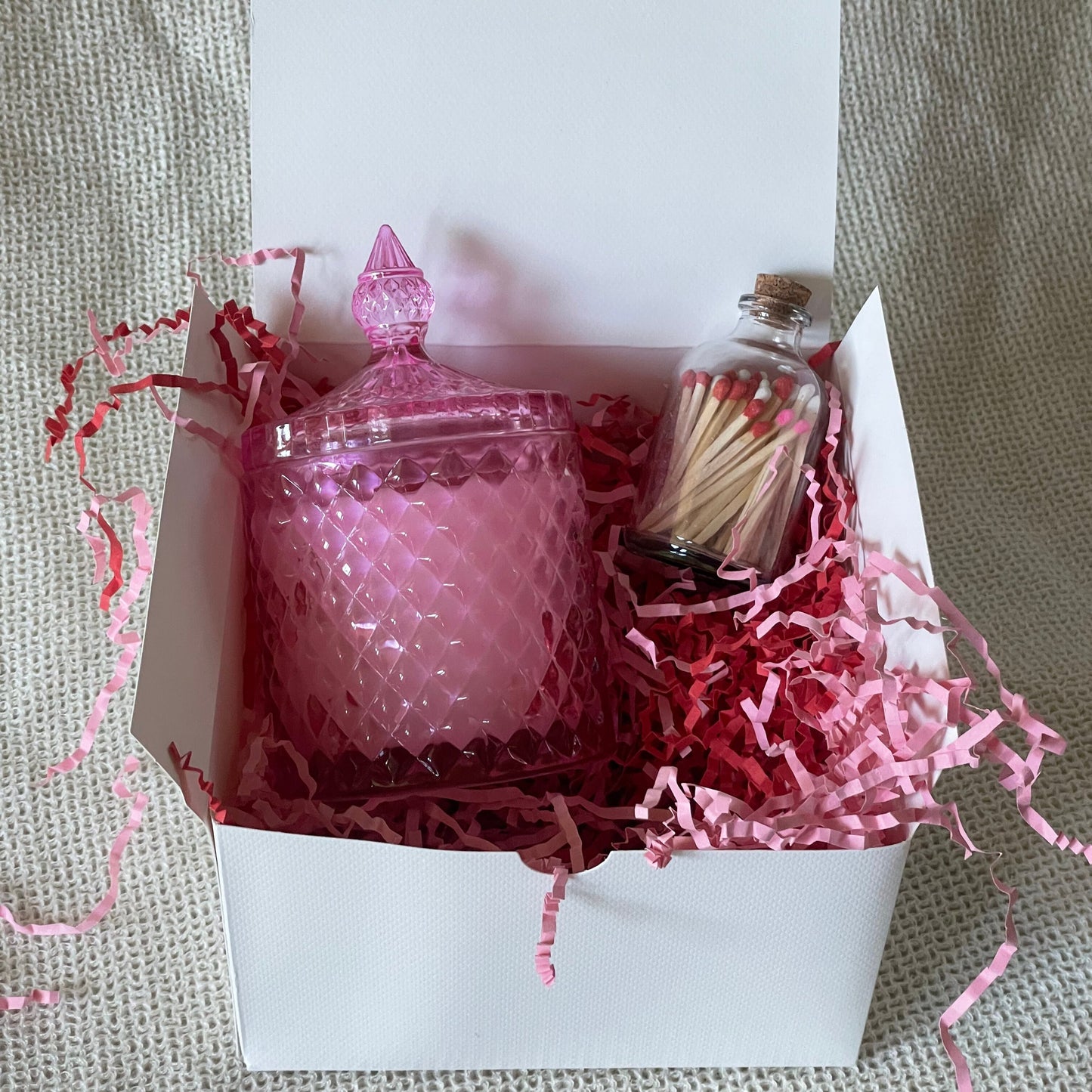 Valentine Gift Set - 8oz Pink Glass Spire with Matches